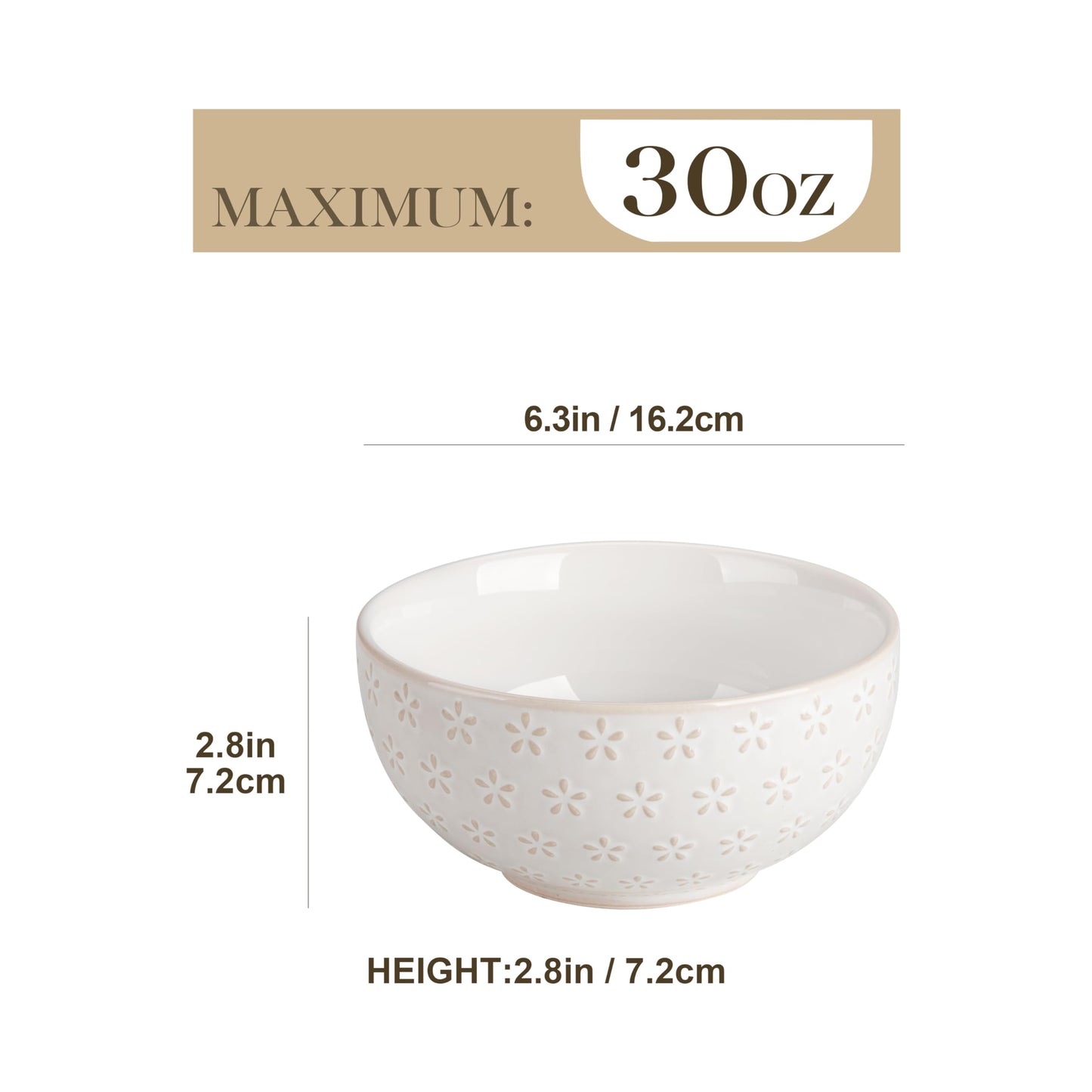 Sibelon Ceramic Cereal Bowls Set of 4 30 Oz Stoneware Soup Salad Ramen Bowls 6 Inch