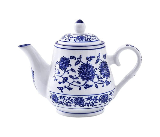 Sibelon Blue and White Ceramic Small Teapot 500 ml Retro Flower Tea Coffee Pot with Lid