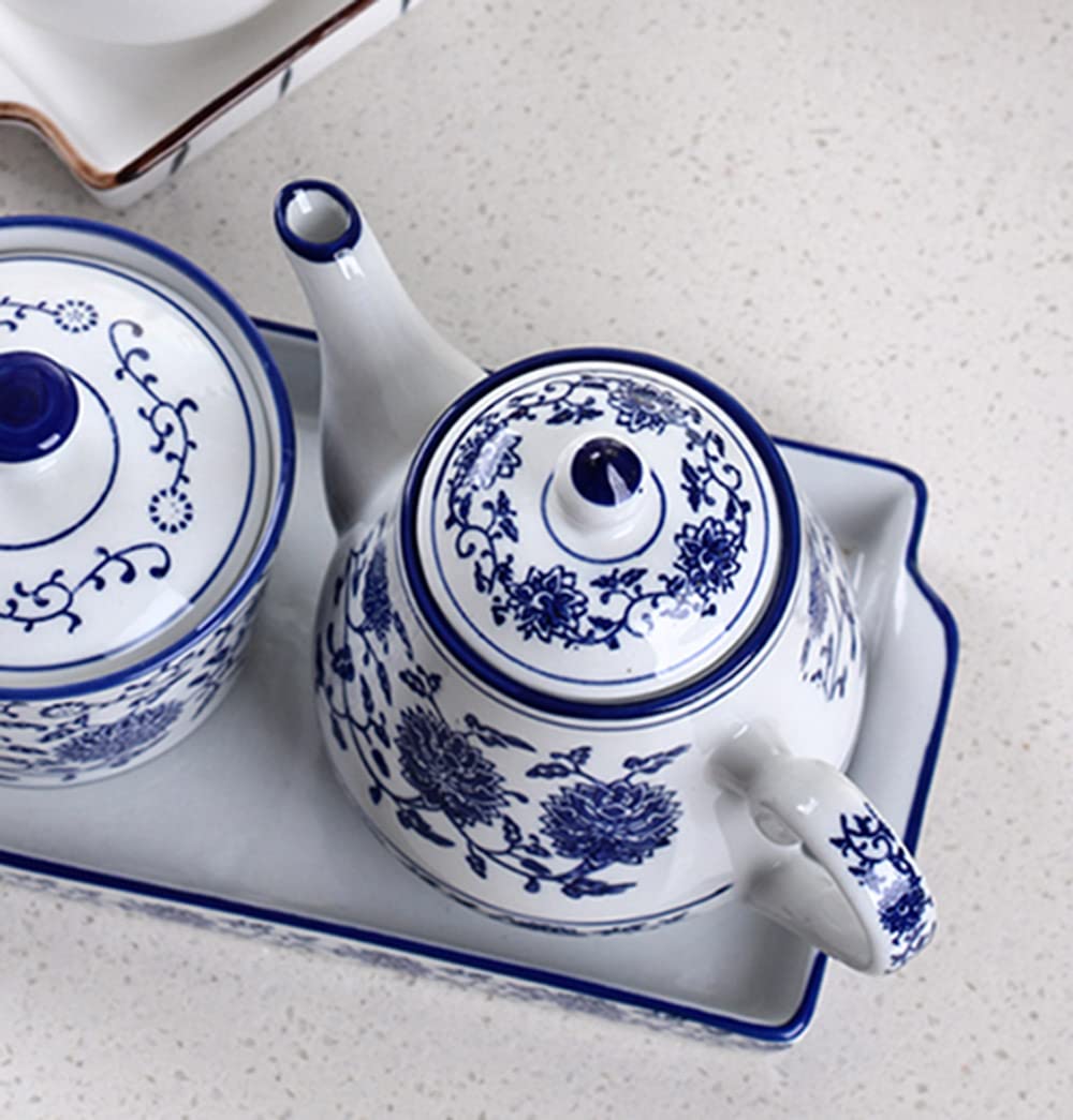 Sibelon Blue and White Ceramic Small Teapot 500 ml Retro Flower Tea Coffee Pot with Lid
