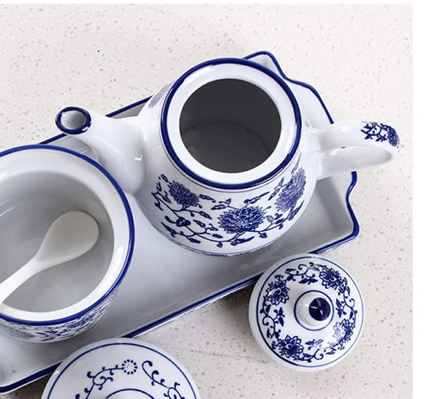 Sibelon Blue and White Ceramic Small Teapot 500 ml Retro Flower Tea Coffee Pot with Lid
