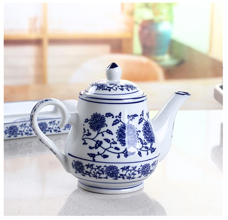 Sibelon Blue and White Ceramic Small Teapot 500 ml Retro Flower Tea Coffee Pot with Lid