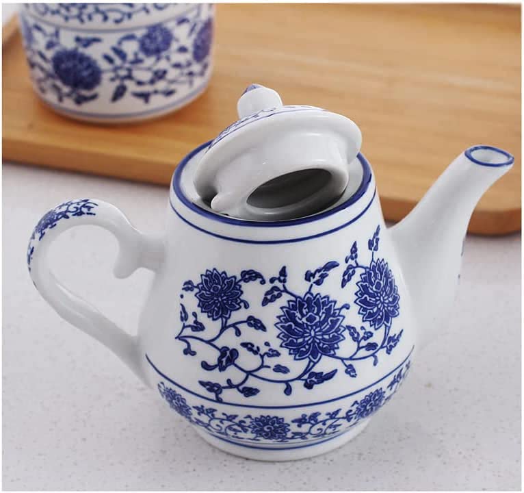 Sibelon Blue and White Ceramic Small Teapot 500 ml Retro Flower Tea Coffee Pot with Lid