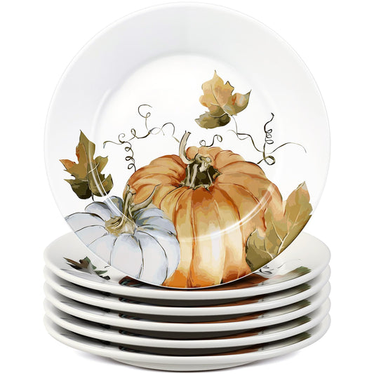 Sibelon Ceramic Fall Plates Set of 6 6 Inch Pumpkin Salad Dessert Plates