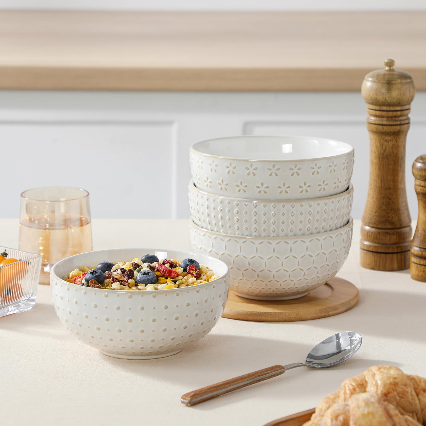 Sibelon Ceramic Cereal Bowls Set of 4 30 Oz Stoneware Soup Salad Ramen Bowls 6 Inch