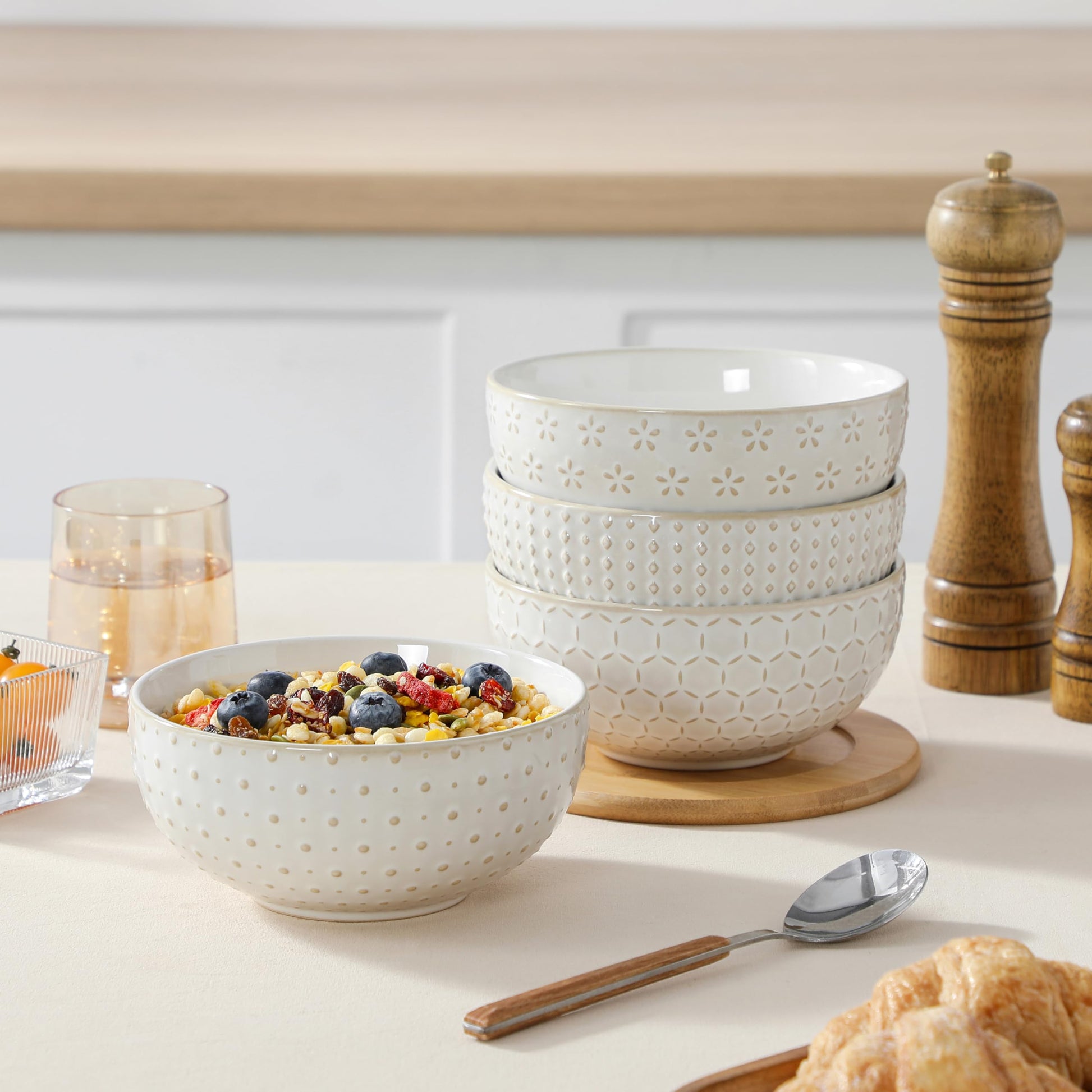 Sibelon Ceramic Cereal Bowls Set of 4 30 Oz Stoneware Soup Salad Ramen Bowls 6 Inch
