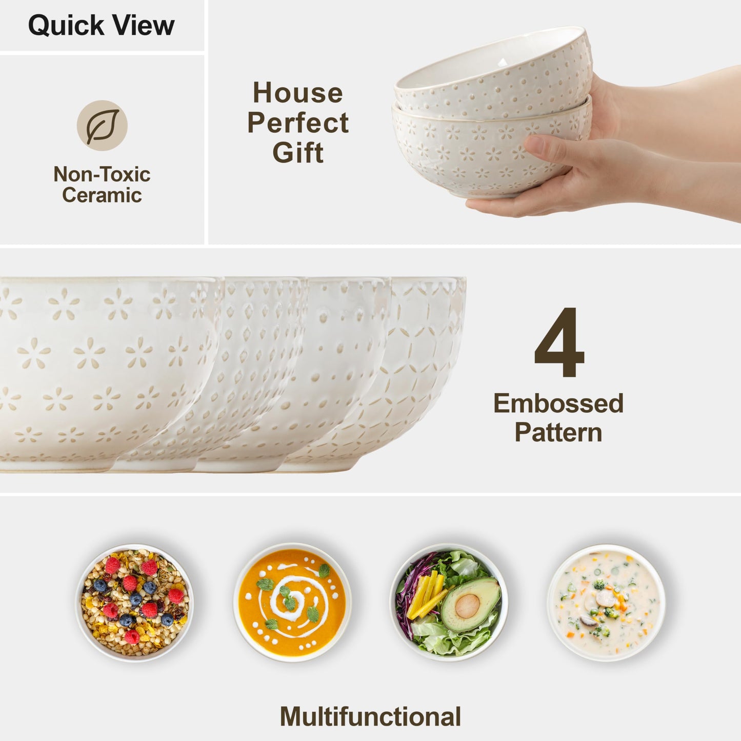 Sibelon Ceramic Cereal Bowls Set of 4 30 Oz Stoneware Soup Salad Ramen Bowls 6 Inch