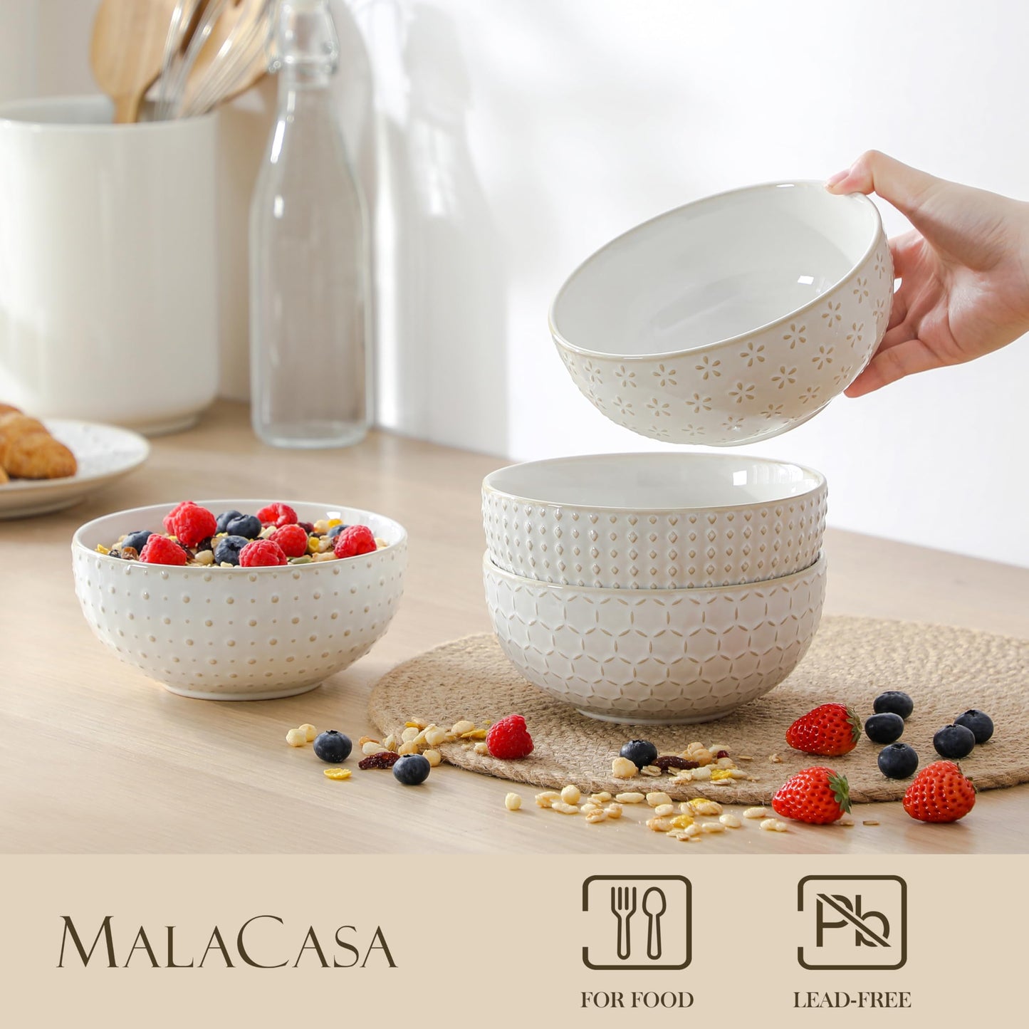 Sibelon Ceramic Cereal Bowls Set of 4 30 Oz Stoneware Soup Salad Ramen Bowls 6 Inch