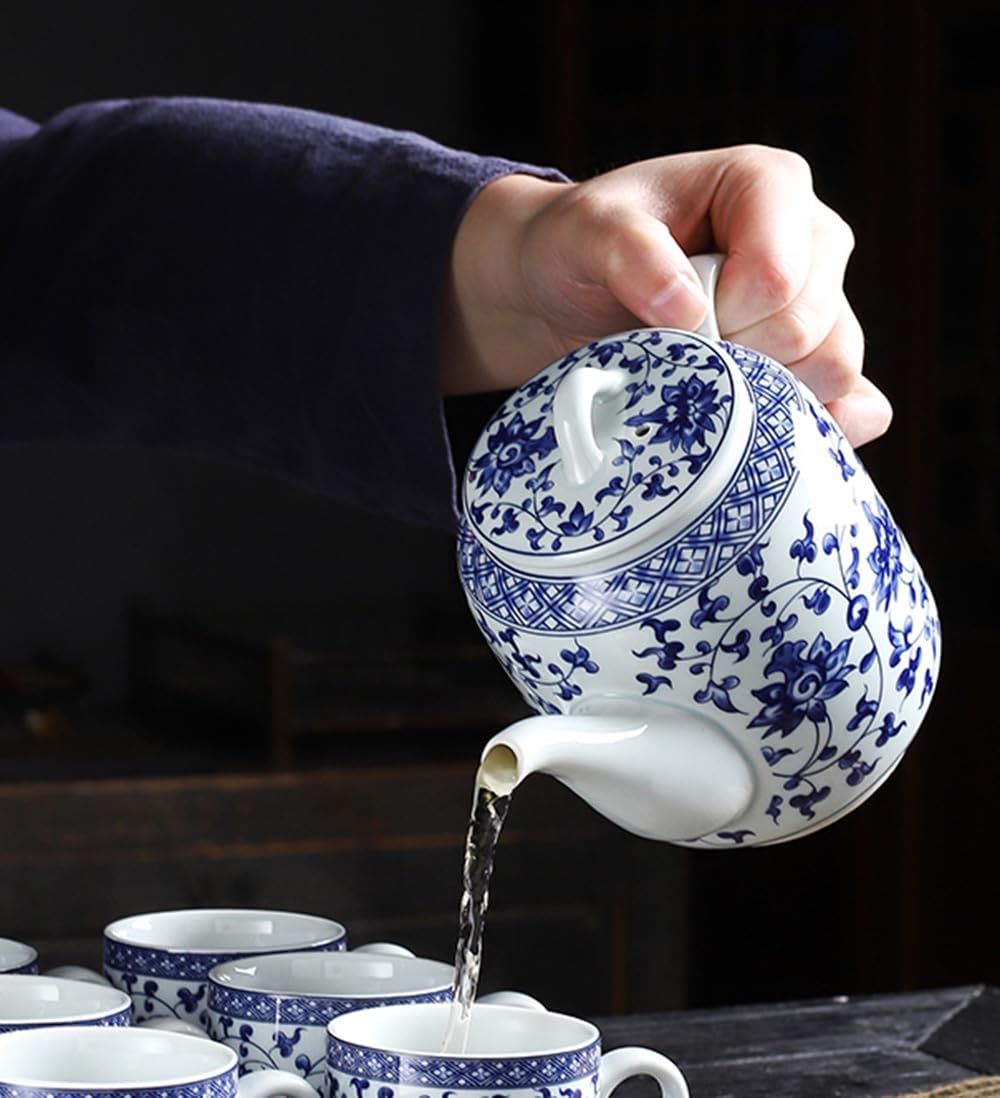 Sibelon Blue and White Ceramic Teapot 28 oz Tea Coffee Pot with Lid