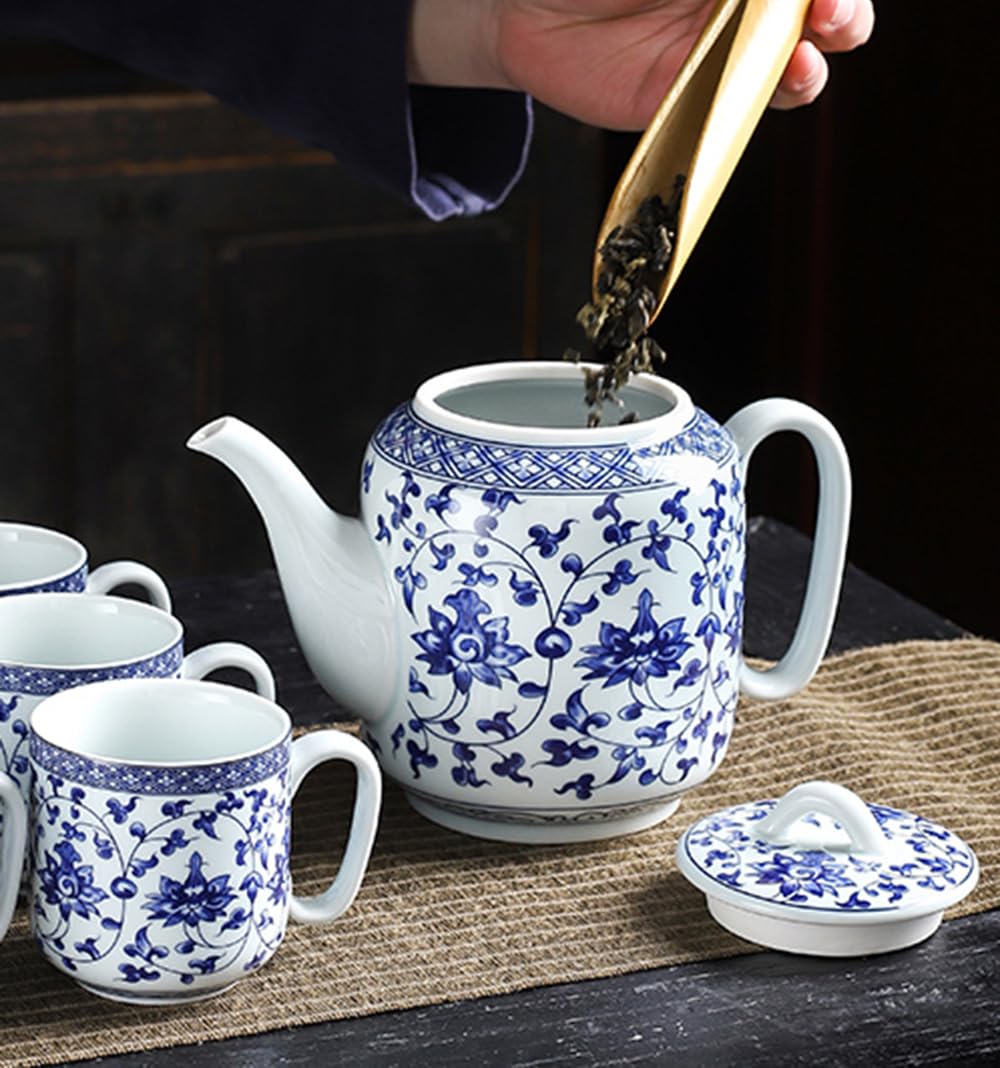 Sibelon Blue and White Ceramic Teapot 28 oz Tea Coffee Pot with Lid