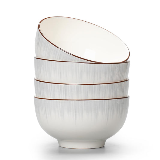 Sibelon Ceramic Cereal Bowls Set of 4 - 700ml Minimalist White Design 15x8cm