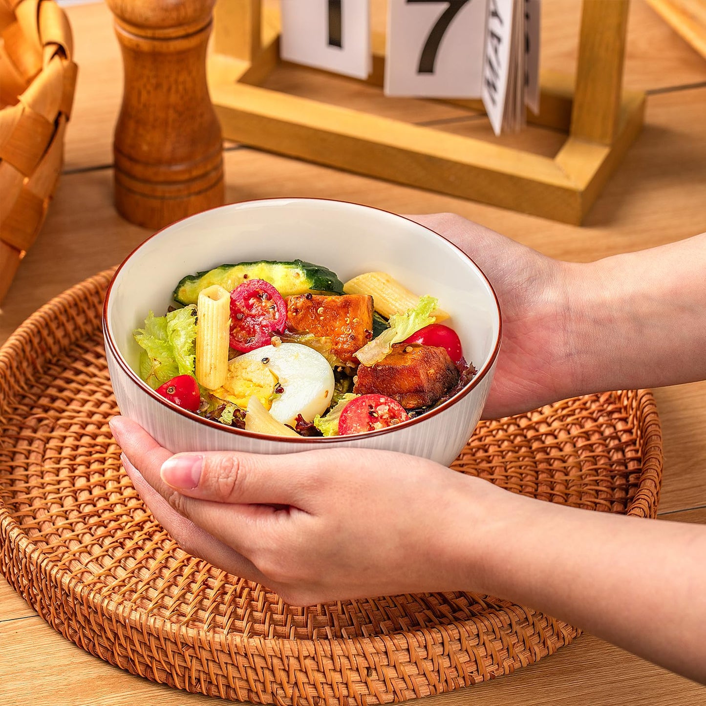Sibelon Ceramic Cereal Bowls Set of 4 - 700ml Minimalist White Design 15x8cm
