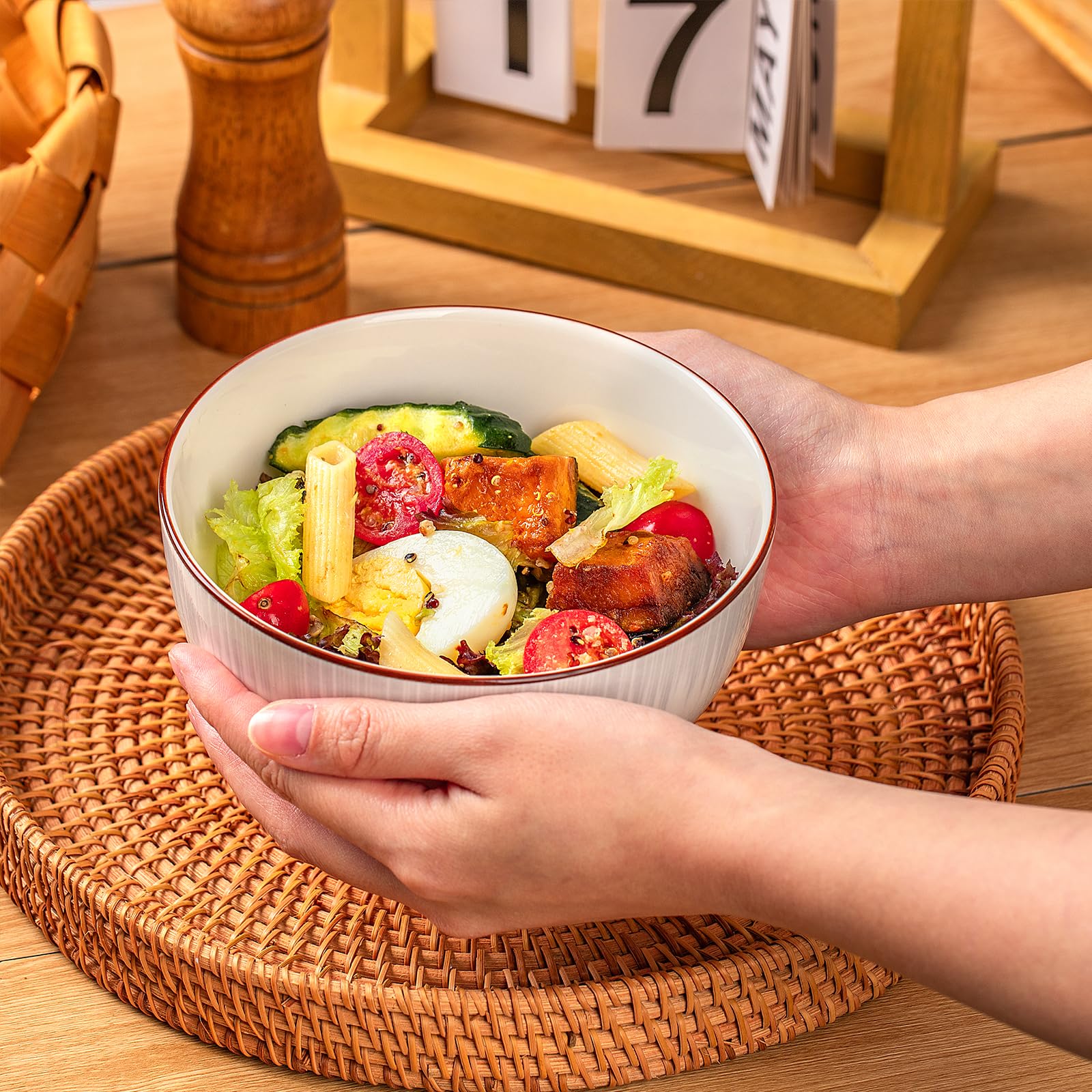 Sibelon Ceramic Cereal Bowls Set of 4 - 700ml Minimalist White Design 15x8cm