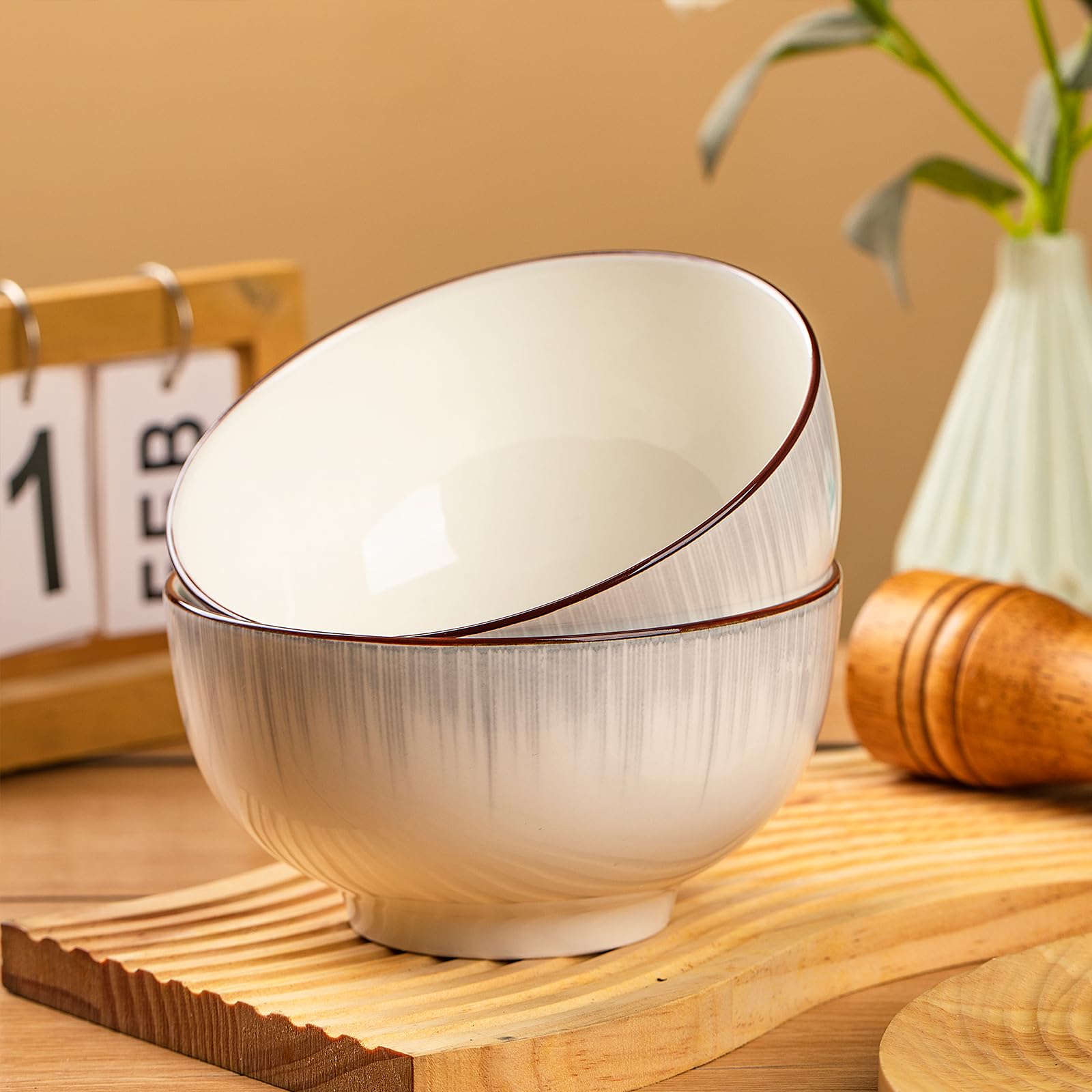 Sibelon Ceramic Cereal Bowls Set of 4 - 700ml Minimalist White Design 15x8cm