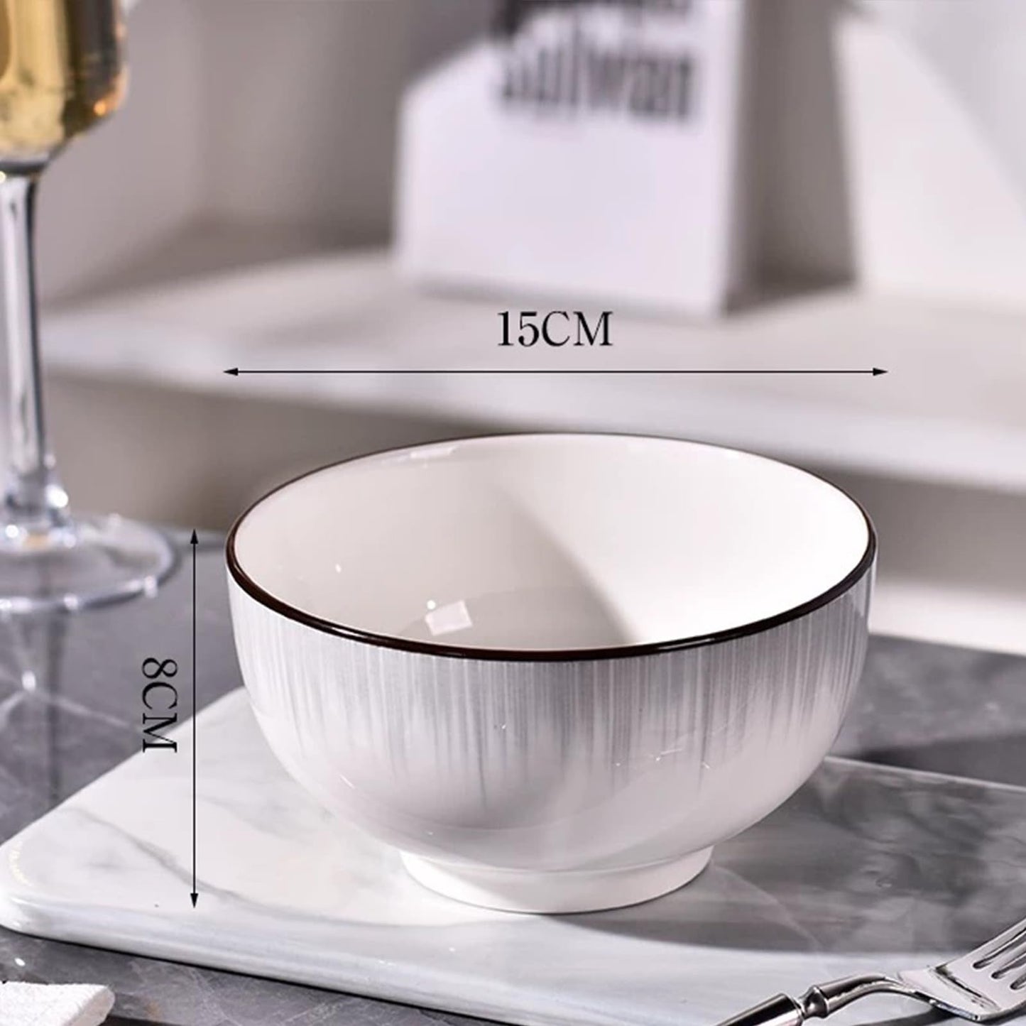 Sibelon Ceramic Cereal Bowls Set of 4 - 700ml Minimalist White Design 15x8cm