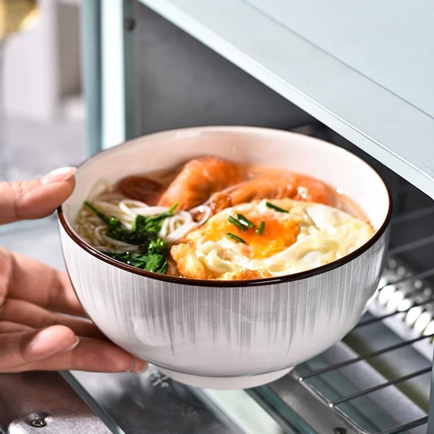 Sibelon Ceramic Cereal Bowls Set of 4 - 700ml Minimalist White Design 15x8cm