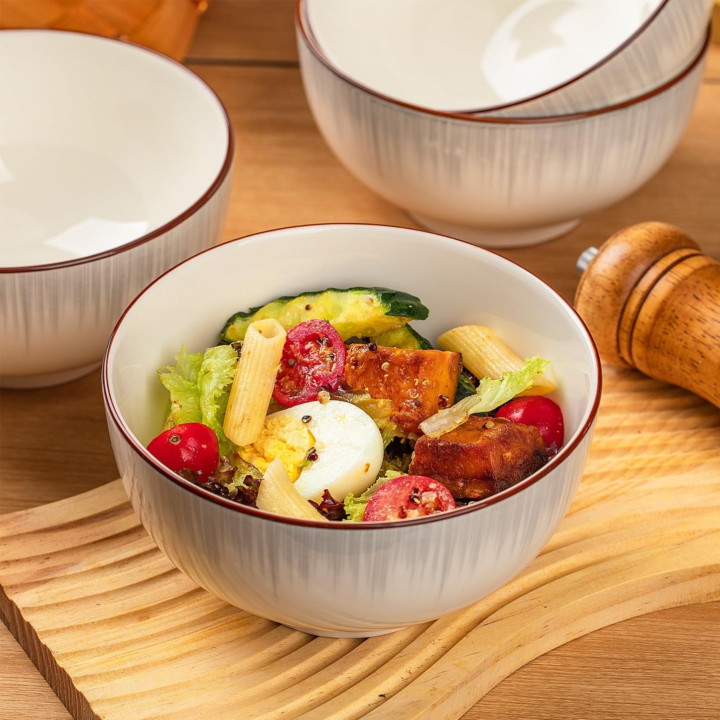 Sibelon Ceramic Cereal Bowls Set of 4 - 700ml Minimalist White Design 15x8cm