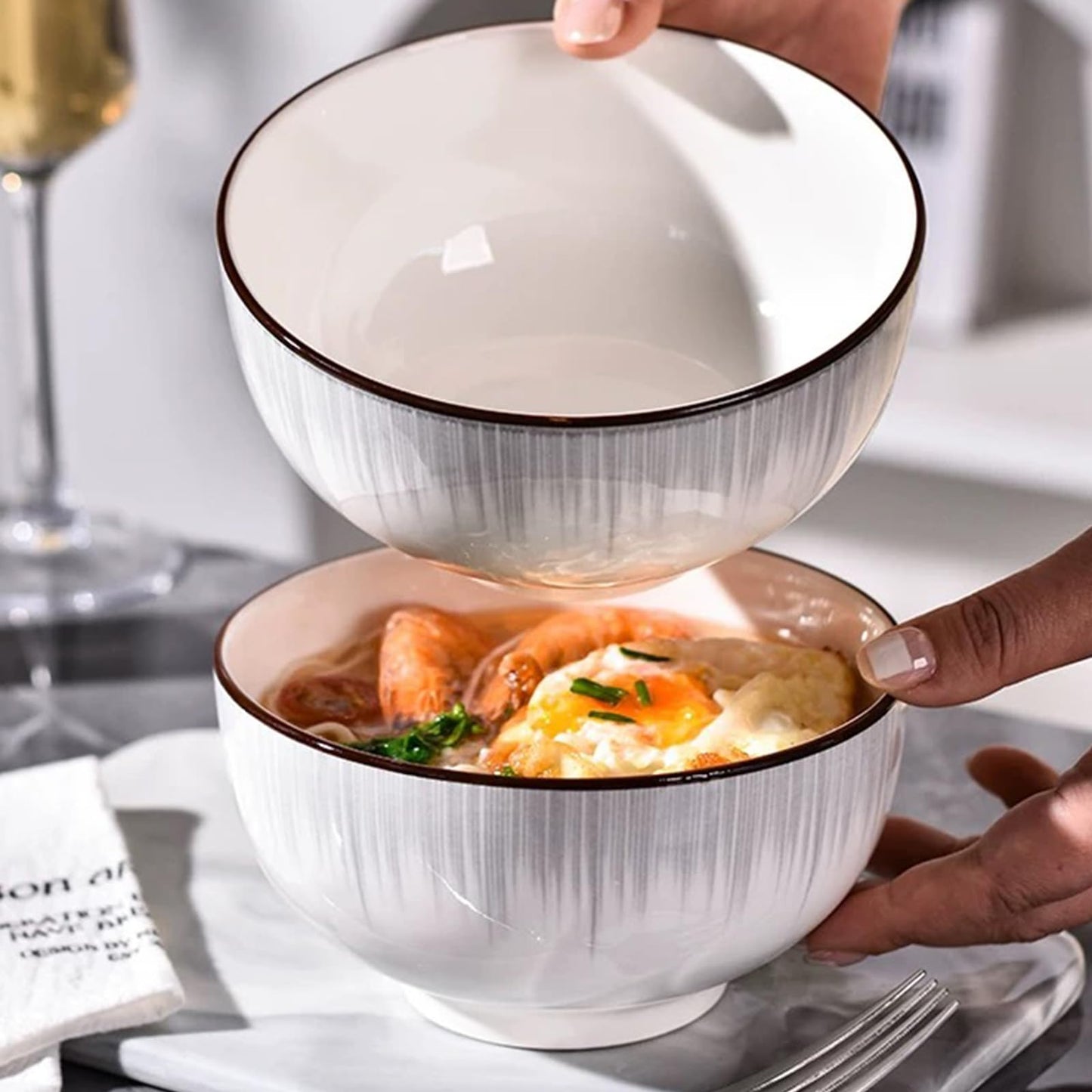 Sibelon Ceramic Cereal Bowls Set of 4 - 700ml Minimalist White Design 15x8cm