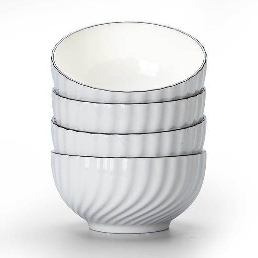 Sibelon Ceramic Cereal Bowls Set of 4 - 700ml Classic White Round 15x8cm