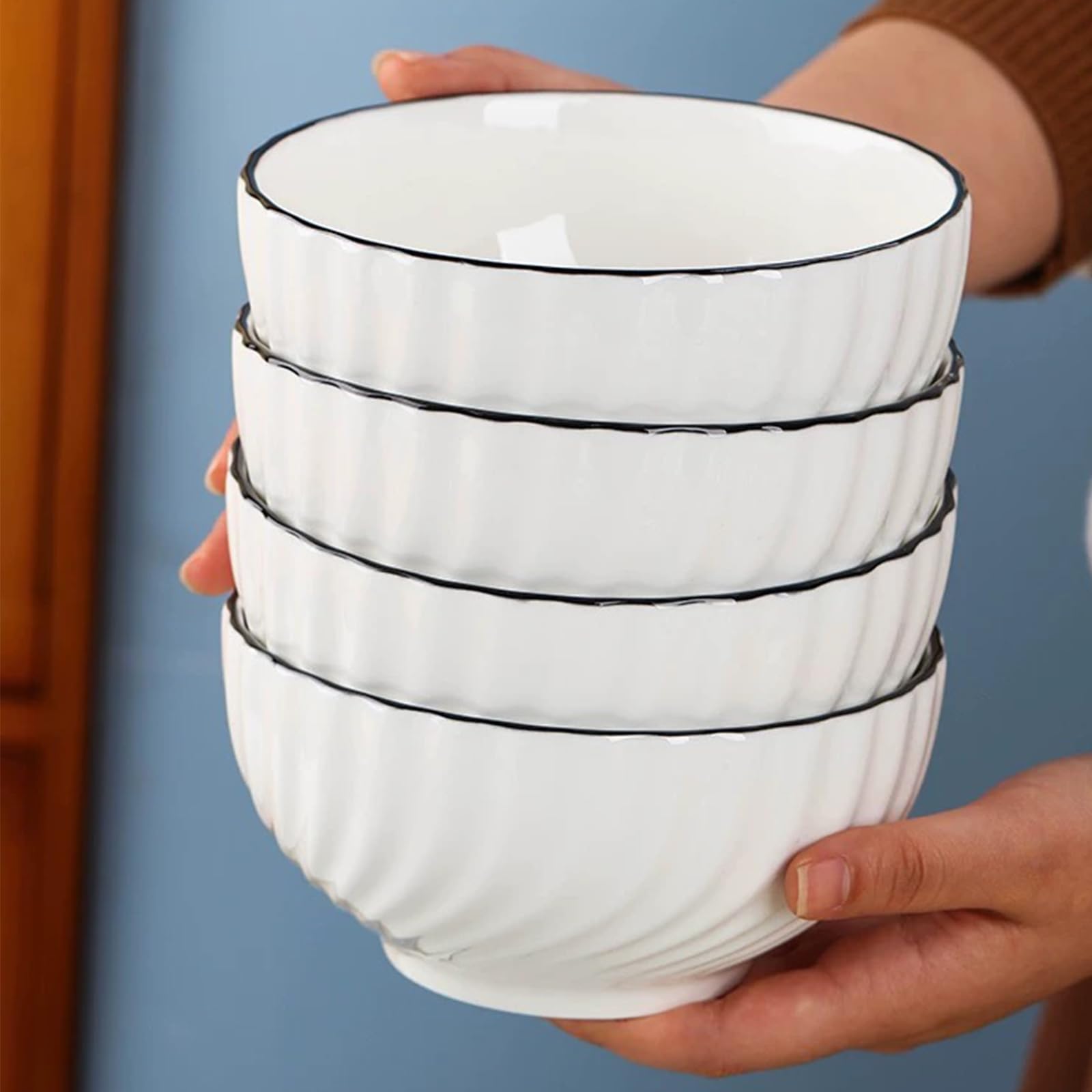 Sibelon Ceramic Cereal Bowls Set of 4 - 700ml Classic White Round 15x8cm