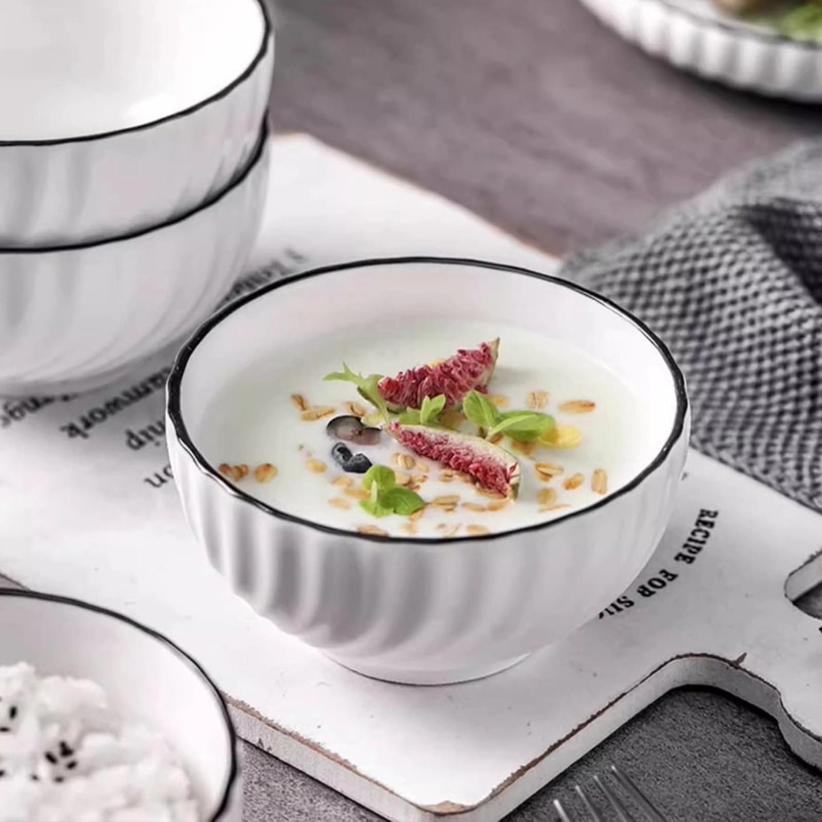 Sibelon Ceramic Cereal Bowls Set of 4 - 700ml Classic White Round 15x8cm