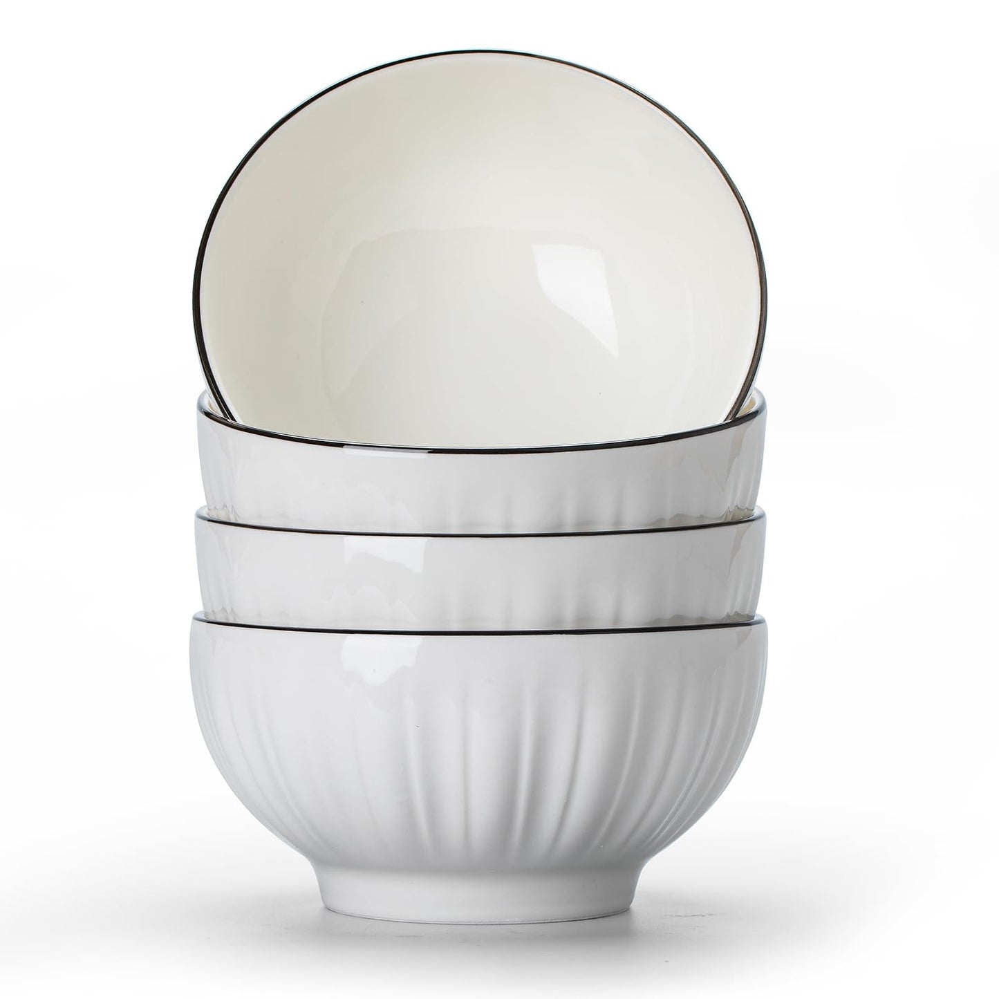 Sibelon Ceramic Cereal Bowls Set of 4 - 700ml Premium White Porcelain 15x8cm