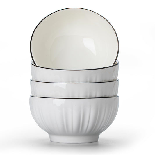 Sibelon Ceramic Cereal Bowls Set of 4 - 700ml Premium White Porcelain 15x8cm