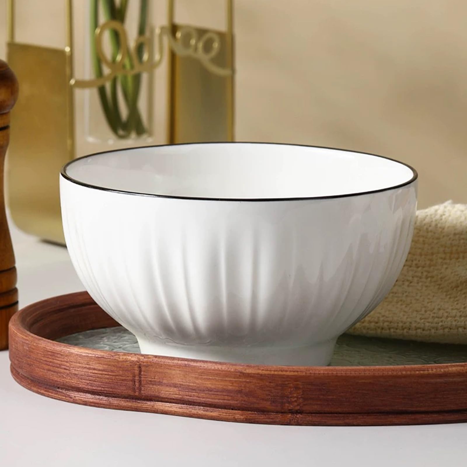 Sibelon Ceramic Cereal Bowls Set of 4 - 700ml Premium White Porcelain 15x8cm