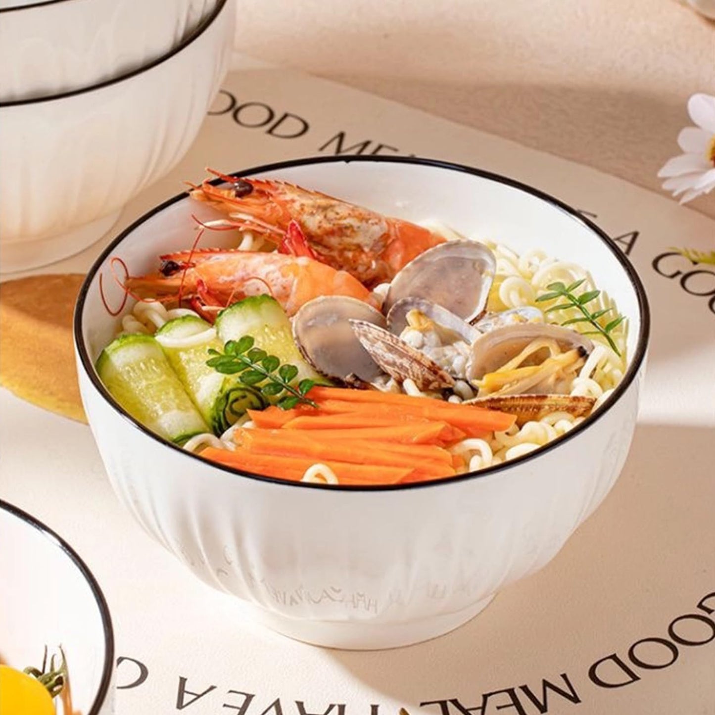 Sibelon Ceramic Cereal Bowls Set of 4 - 700ml Premium White Porcelain 15x8cm