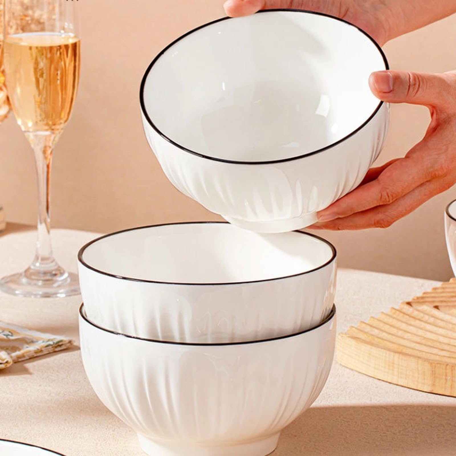 Sibelon Ceramic Cereal Bowls Set of 4 - 700ml Premium White Porcelain 15x8cm